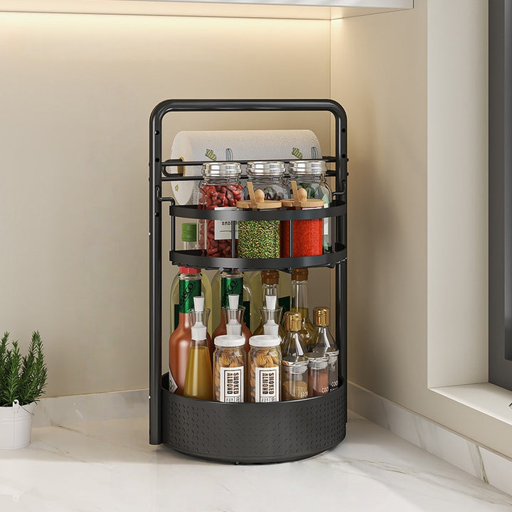 2-Tier Rotating Spice Rack – Lazy Susan with Towel Holder for Counter