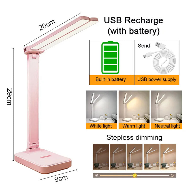 LumiFold | LED Desk Lamp | 3 Brightness Levels &amp; Touch Control | USB Rechargeable &amp; Foldable - Pink rechargeable