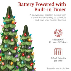Pre-Lit Ceramic Christmas Tree - Choose 8, 10 or 12 Inches: Battery power and timer