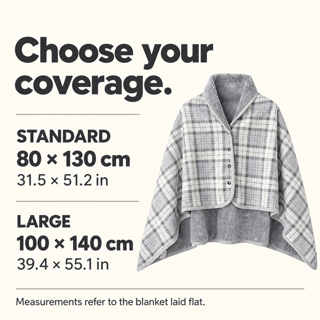 Standard 80 by 130 cm and Large 100 by 140 cm size guide