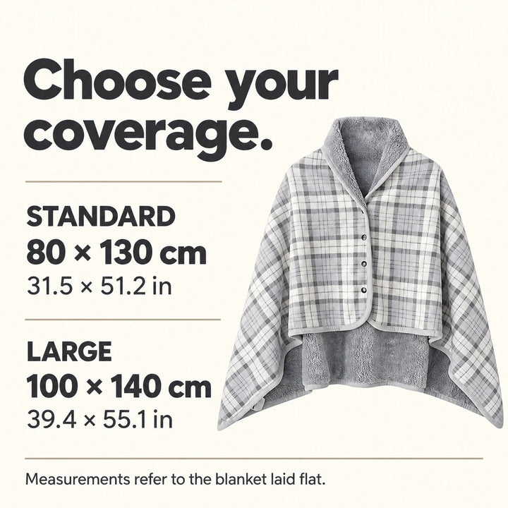 Standard 80 by 130 cm and Large 100 by 140 cm size guide