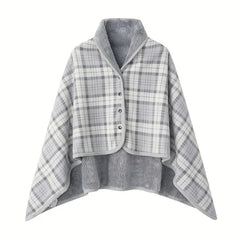 Grey and White Plaid wearable shawl