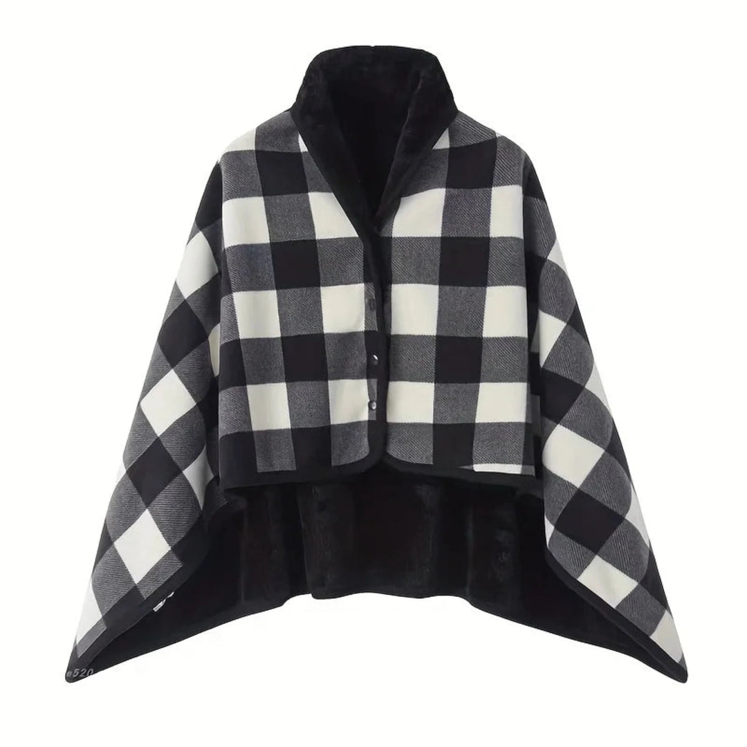 Black and White Check wearable shawl
