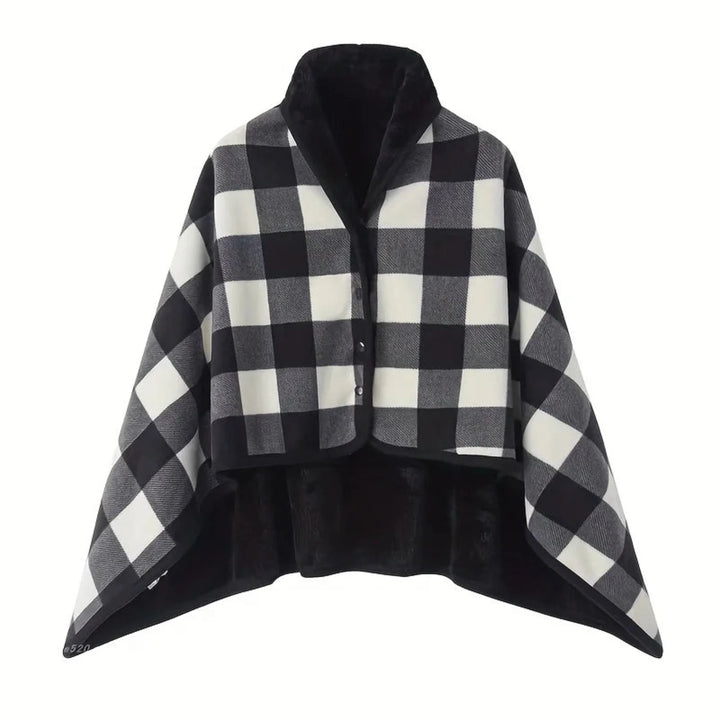 Black and White Check wearable shawl