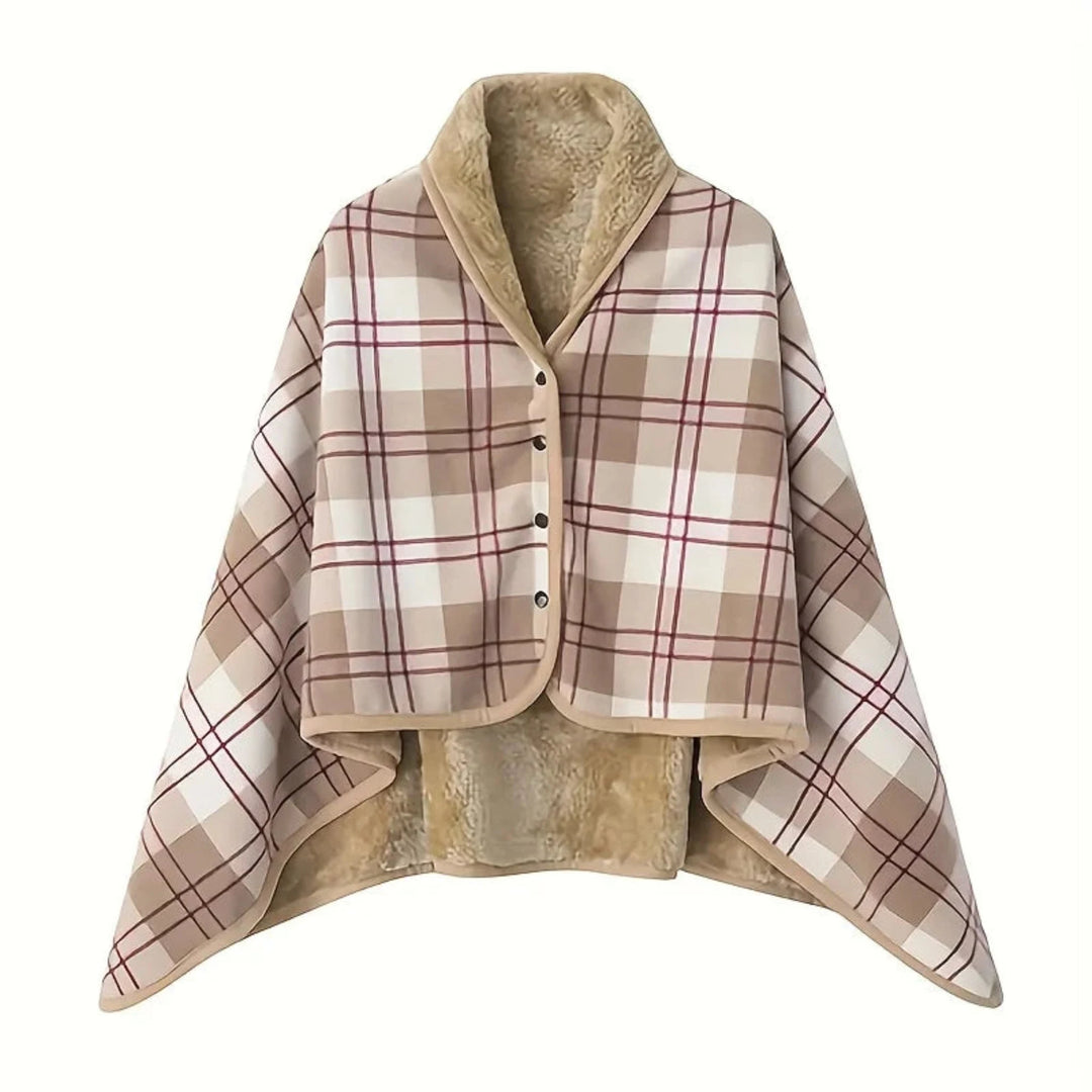 Tan Plaid wearable shawl