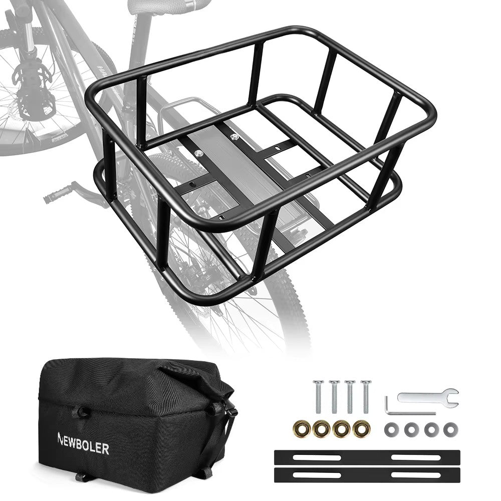 Heavy-Duty Rear Bike Basket with Rack – Large Metal Bicycle Carrier for Groceries, Commutes &amp; E-Bikes - Basket &amp; Bag
