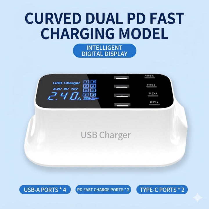 8-Port USB Charging Station | 55W-140W Fast Charger Hub