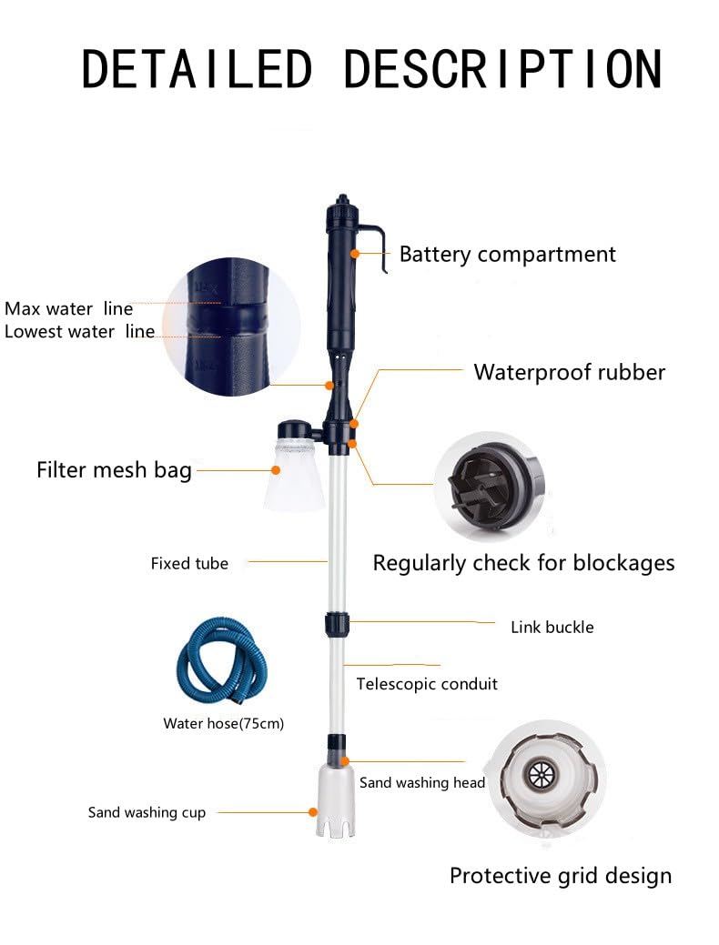 Electric Aquarium Gravel Cleaner - 3-in-1 Water Change &amp; Sand Wash