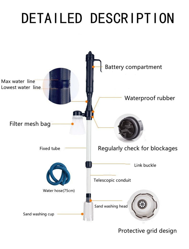 Electric Aquarium Gravel Cleaner - 3-in-1 Water Change &amp; Sand Wash