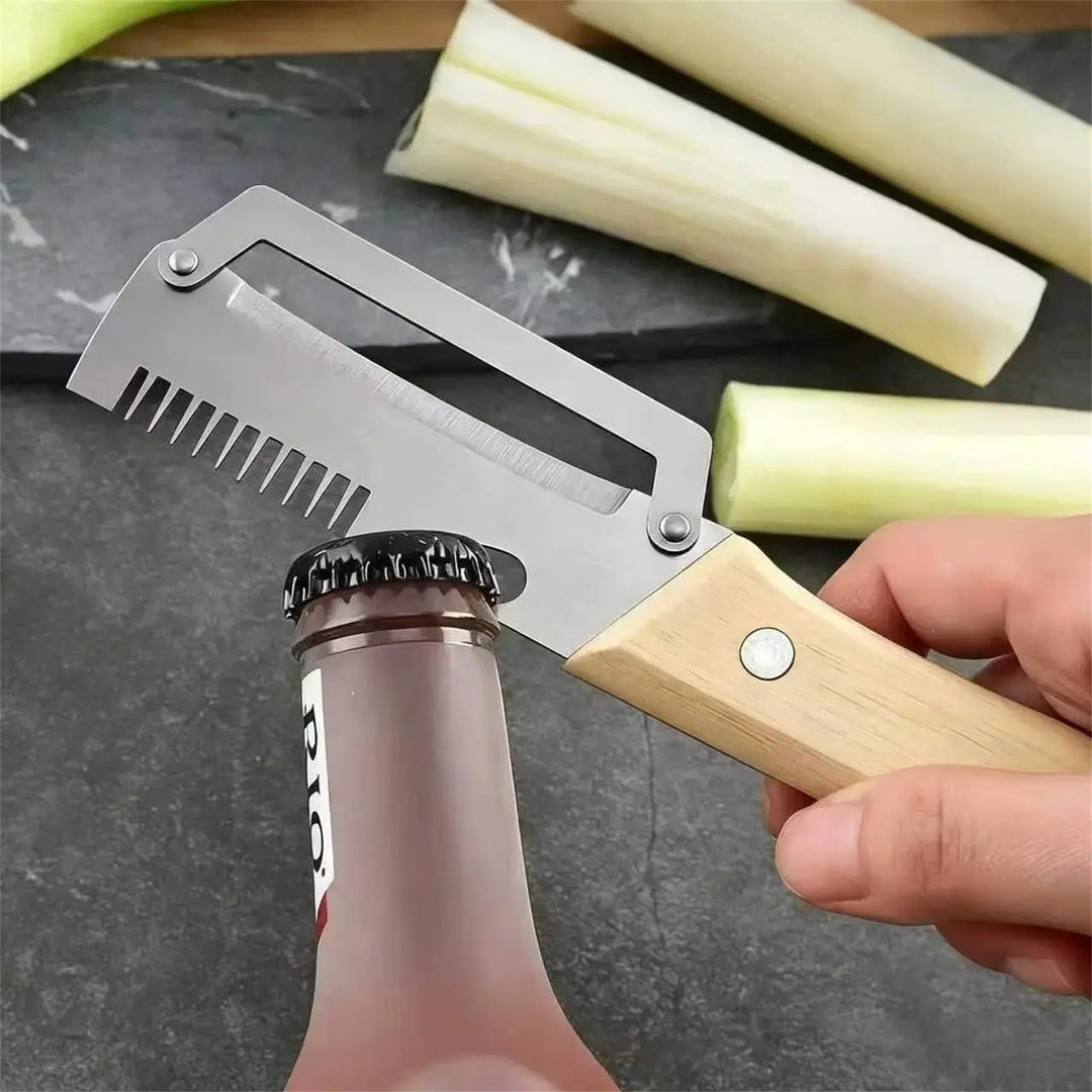 2-in-1 Stainless Steel VegetablePeeler with Wooden Handle &amp;Bottle Opener