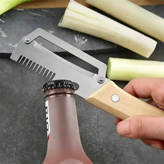 2-in-1 Stainless Steel VegetablePeeler with Wooden Handle &amp;Bottle Opener
