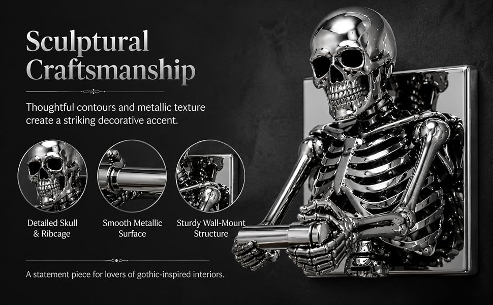 Wall-Mounted Skeleton Toilet Paper Holder - Resin Gothic Bath Decor
