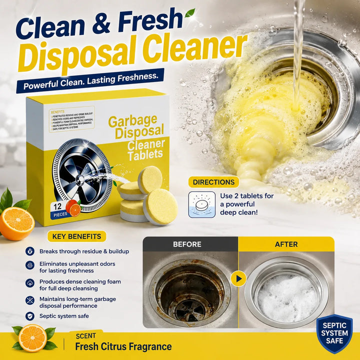 Citrus Disposal Cleaner Tablets for Kitchen Sink Drain Odor Removal