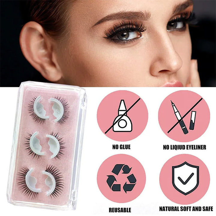 Reusable Self-Adhesive False Eyelashes – No Glue, 3 Pairs &amp; Adhesive Revival Pen