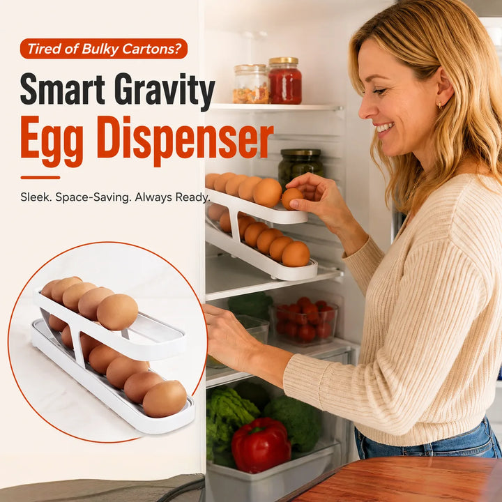 Automatic Egg Dispenser for Fridge – Space-Saving Rolling Egg Rack for Easy Access