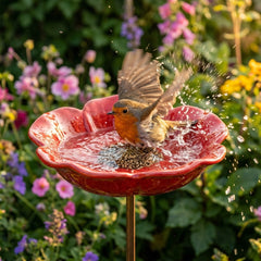 PetalHaven Hand-Formed Poppy Bird Bath – Elegant Garden Stake Decor
