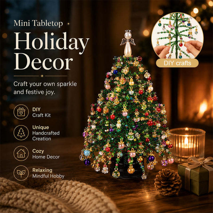 🎄✨DIY Beaded Christmas Tree Kit with Lights -🎅 Mini Tabletop Holiday Decoration