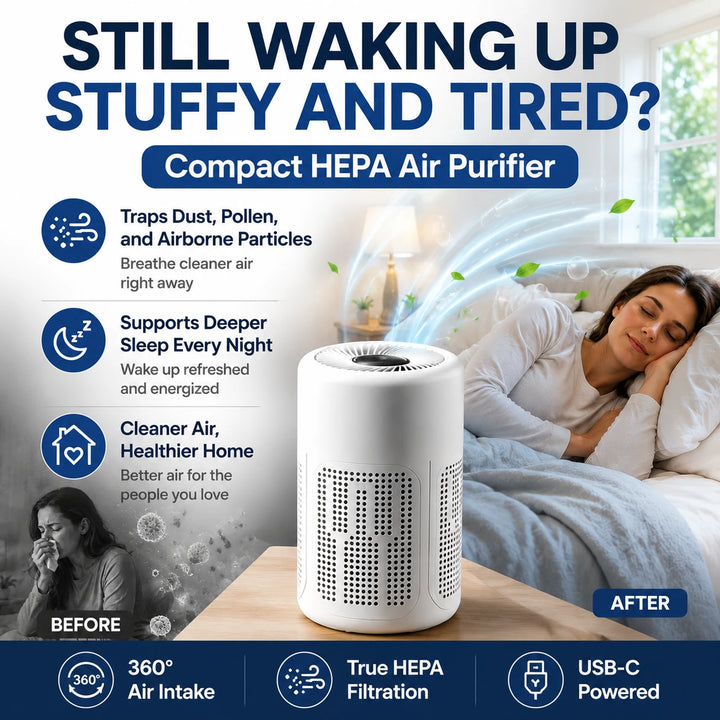 HEPA Air Purifier w/ Filter &amp; Aroma Pad – Odor Free, Sleep-Friendly