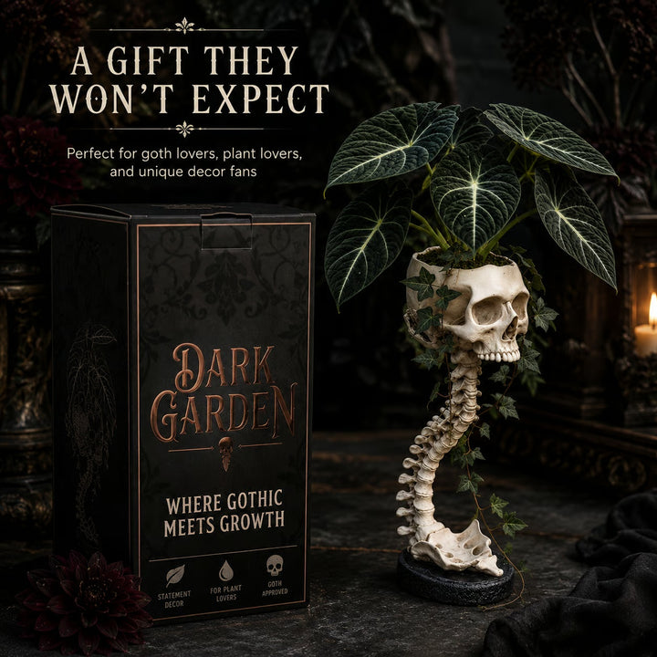 Skull Planter with Stand – Halloween Decor for Shelves