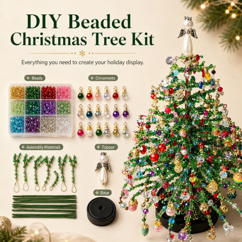 🎄✨DIY Beaded Christmas Tree Kit with Lights -🎅 Mini Tabletop Holiday Decoration