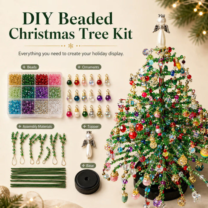 🎄✨DIY Beaded Christmas Tree Kit with Lights -🎅 Mini Tabletop Holiday Decoration