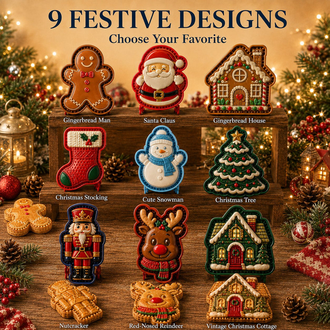 ⏳ Last Day 49% OFF – 🎄 9-Design Christmas Mini Pie Mold Collection | Reusable Embossed Molds for Shaping Detailed Santa, Snowman, Reindeer, Tree &amp; Holiday Pies 🥧✨