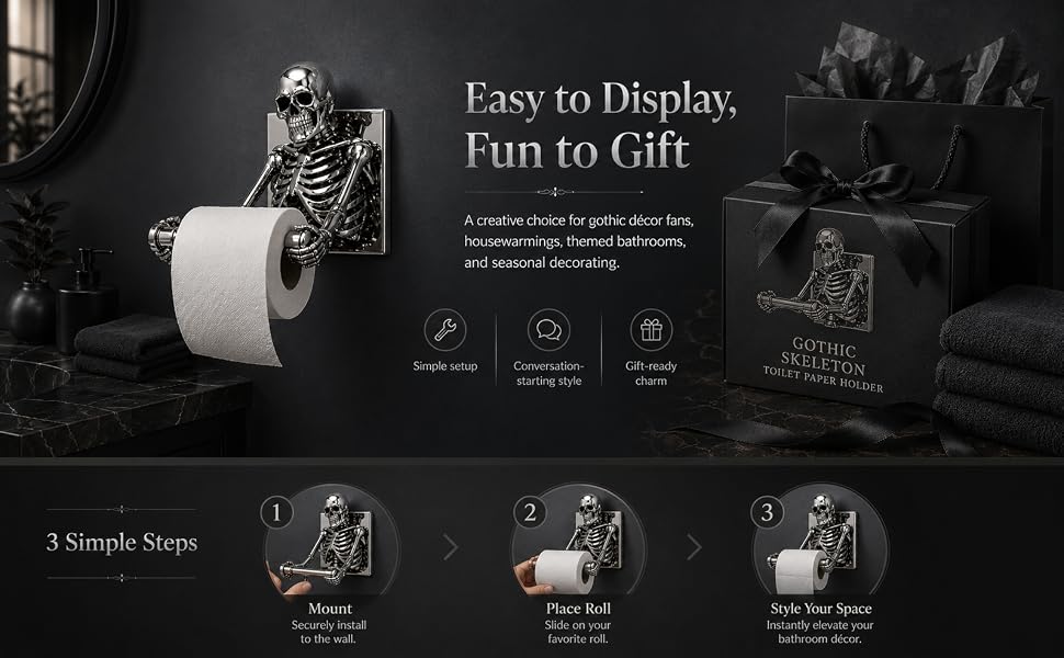 Wall-Mounted Skeleton Toilet Paper Holder - Resin Gothic Bath Decor