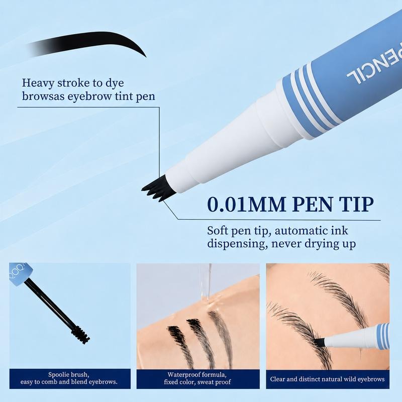 2-in-1 Waterproof Microblading Eyebrow Pen – Fork Tip + Brush