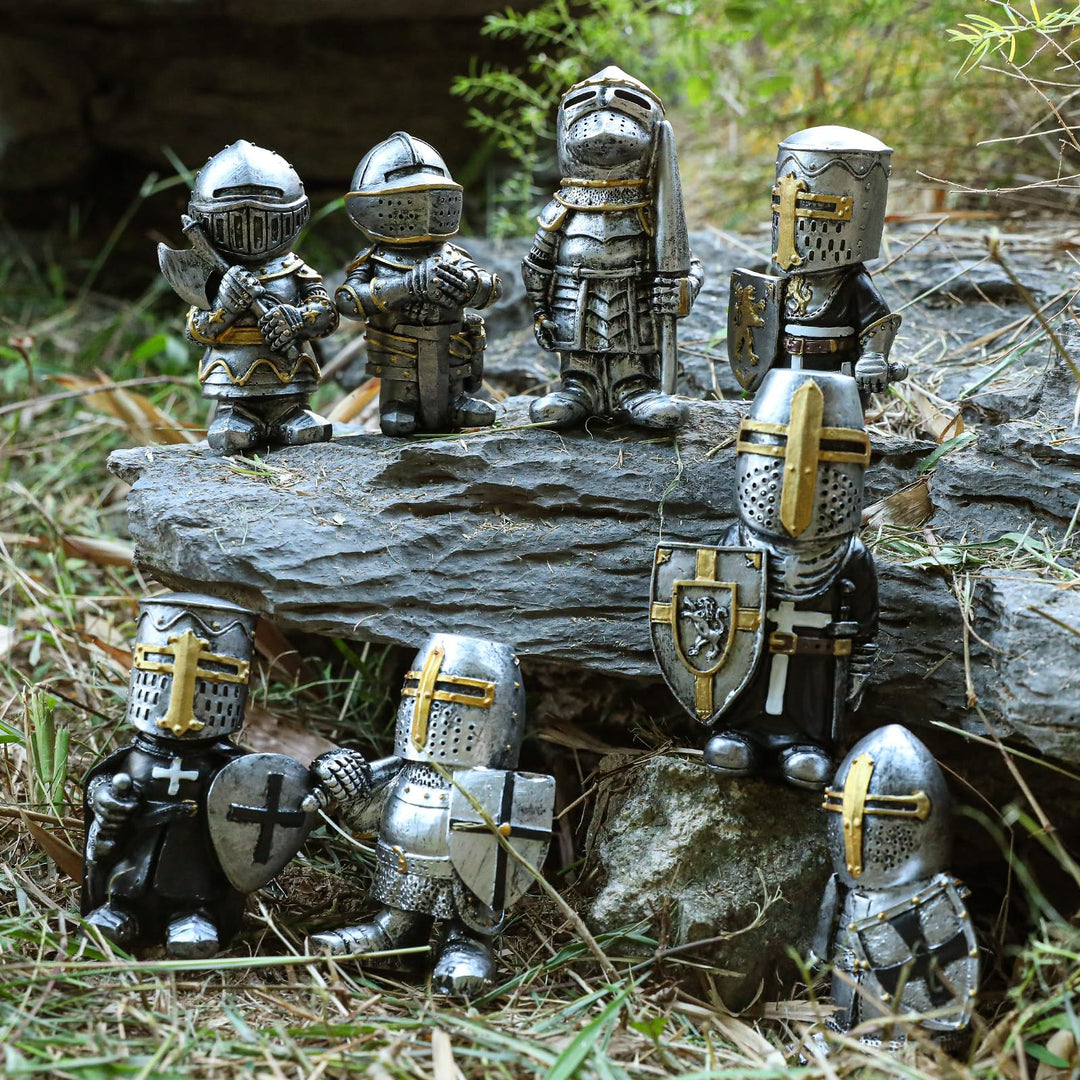 Medieval Knight Garden Gnome - Durable Crusader Statue for Yard &amp; Lawn Decor