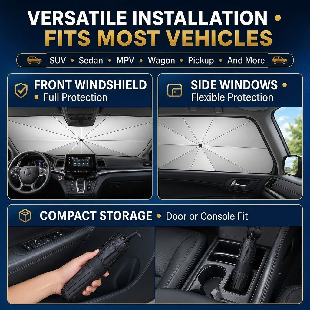 Velloraco Aviation Aluminum Car Sun Shade Umbrella for Sedans SUVs
