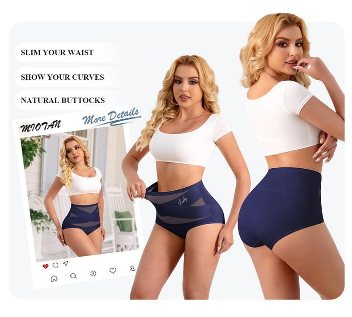 (Buy 1 Get 3)High-Waist Cross Tummy Control Panties – Plus-Size Friendly