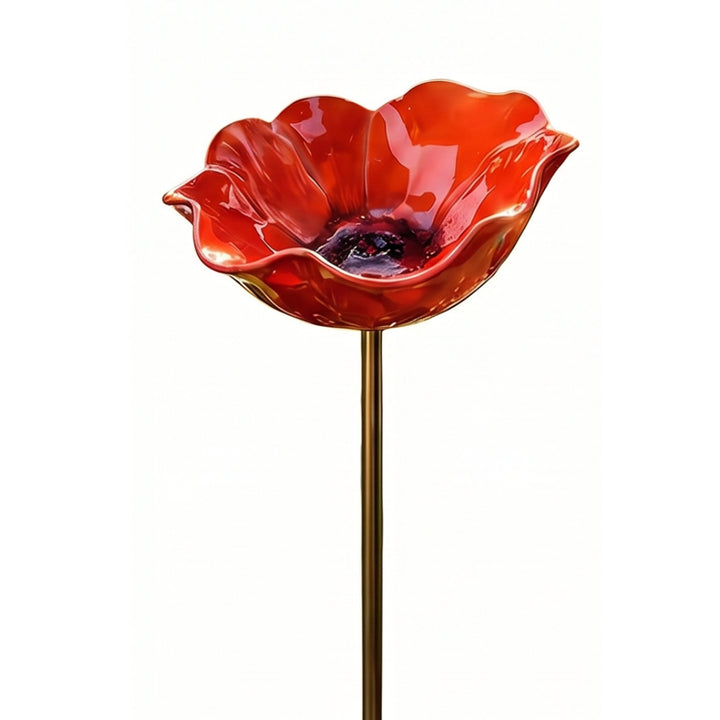 PetalHaven Hand-Formed Poppy Bird Bath – Elegant Garden Stake Decor