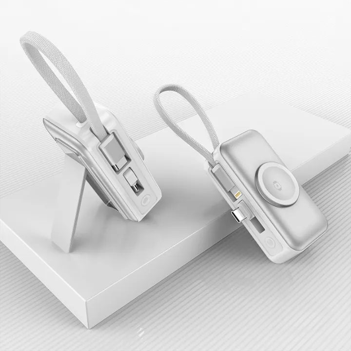 4-in-1 Power Bank with Built-In Cable, Watch Pad &amp; Wall Plug