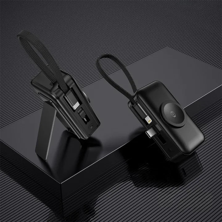 4-in-1 Power Bank with Built-In Cable, Watch Pad &amp; Wall Plug