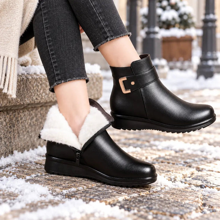 Fleece-Lined Winter Ankle Boots for Women – Flat Anti-Slip, EU 35-42