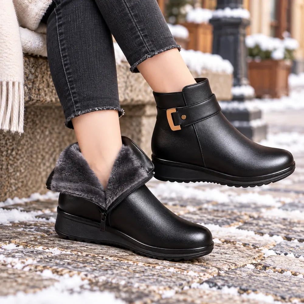Fleece-Lined Winter Ankle Boots for Women – Flat Anti-Slip, EU 35-42