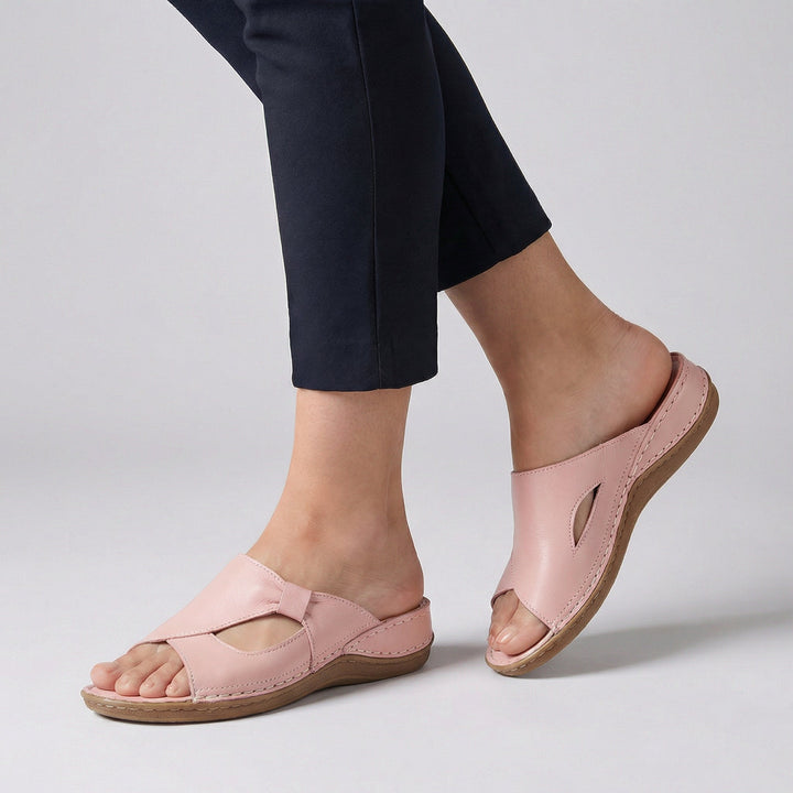Orthopedic Leather Crossover Slide Sandals