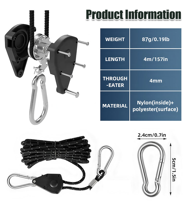 Tent Windproof Pulley Rope System, Outdoor Guy Line with Rope Included