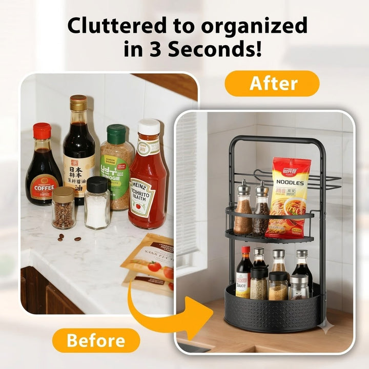 2-Tier Rotating Spice Rack – Lazy Susan with Towel Holder for Counter
