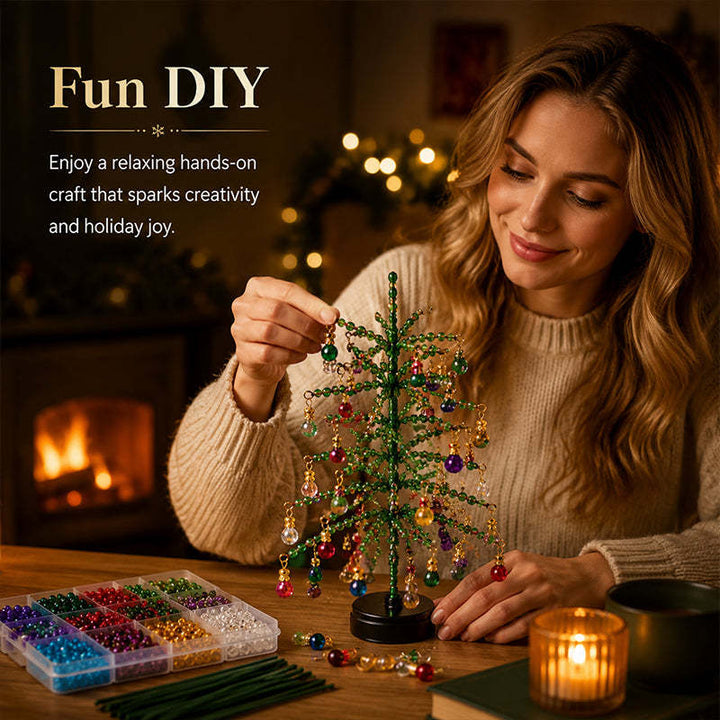 🎄✨DIY Beaded Christmas Tree Kit with Lights -🎅 Mini Tabletop Holiday Decoration