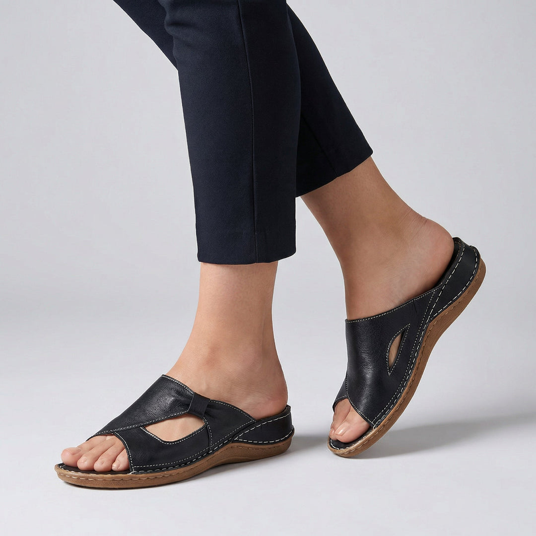 Orthopedic Leather Crossover Slide Sandals