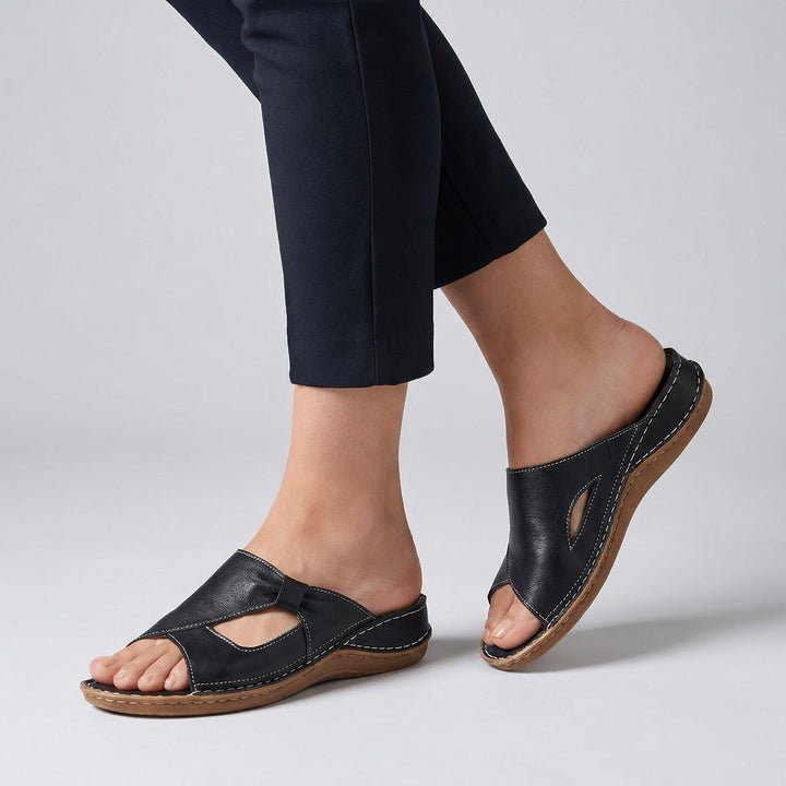 Orthopedic Leather Crossover Slide Sandals