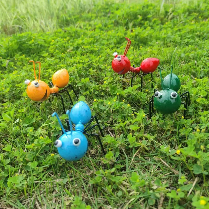 4Pcs Dancing Ant Garden Decor | Bouncy Metal Yard Art