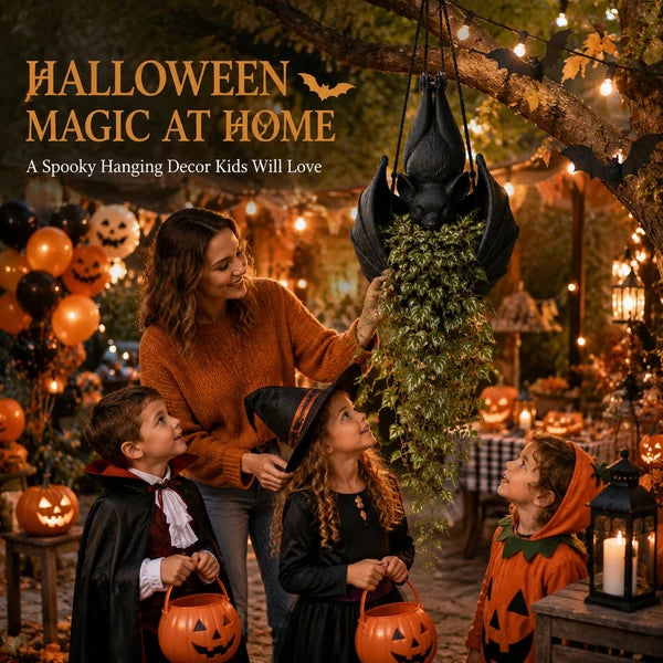 Spooky Bat Planter Hanger – Halloween Decor for Small Plants &amp; Dried Stems