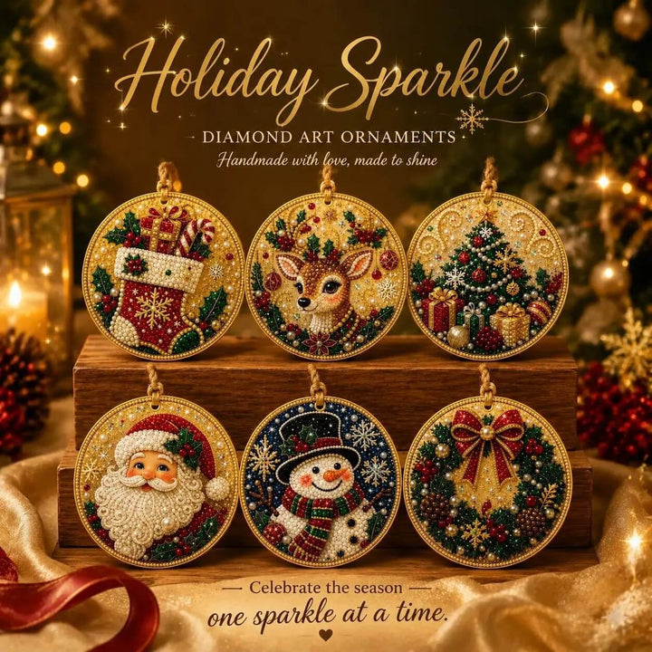 Christmas Pearl Art Ornaments – 6 Round Wooden DIY Tree Hangers
