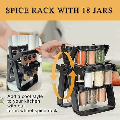 360° Ferris Wheel Spice Tower with 18 Shatterproof Jars