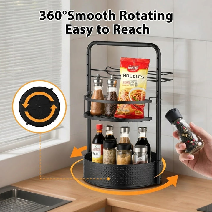 2-Tier Rotating Spice Rack – Lazy Susan with Towel Holder for Counter