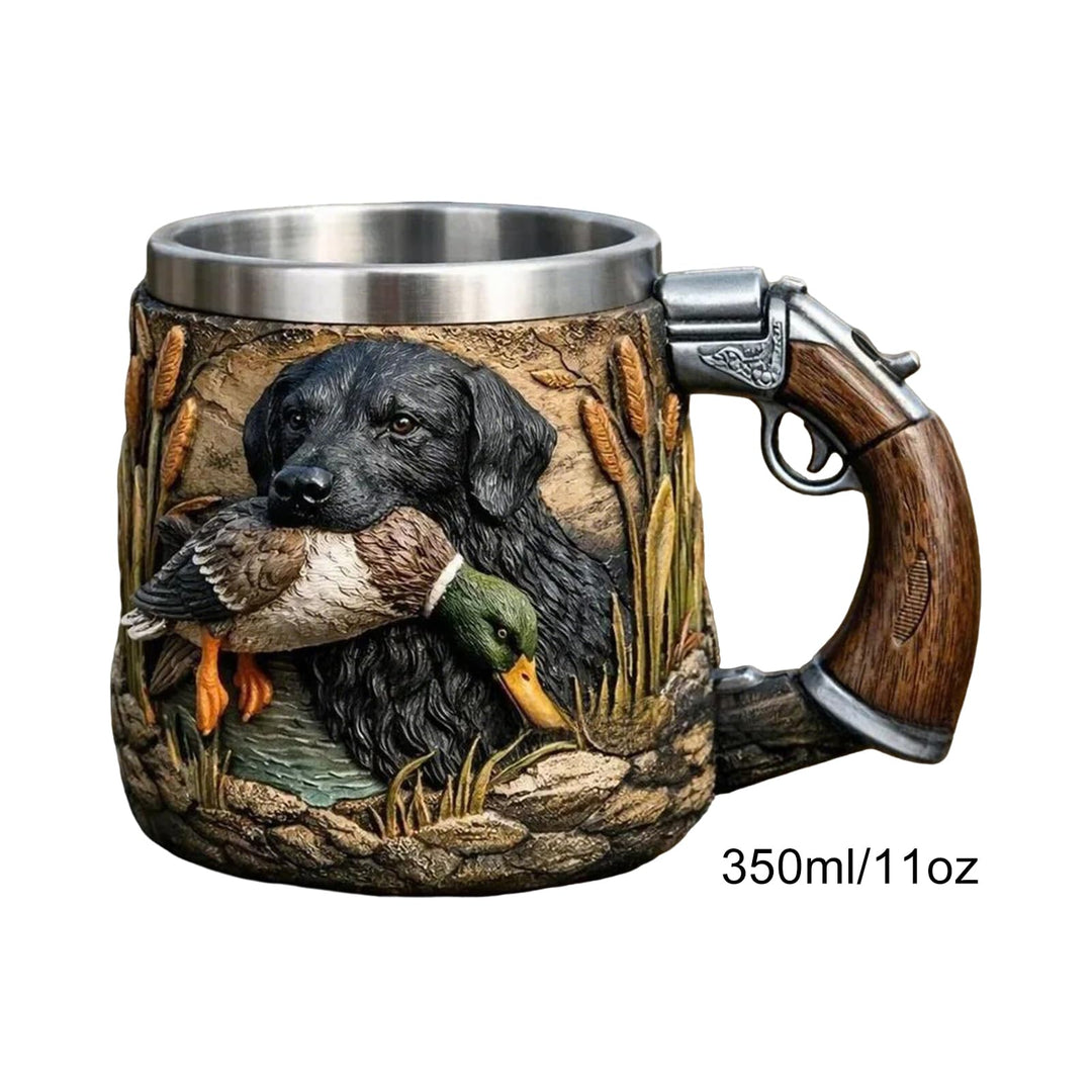 Hunting Dog Resin Mug - Pistol-Grip Handle with Steel Rim