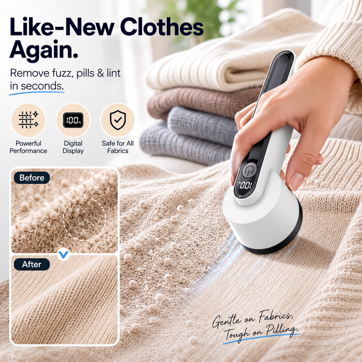 Electric Lint Shaver – Fast Charging, Digital Display, No Fabric Damage