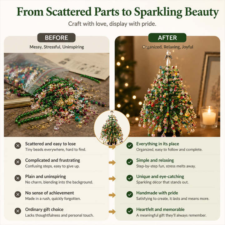 🎄✨DIY Beaded Christmas Tree Kit with Lights -🎅 Mini Tabletop Holiday Decoration